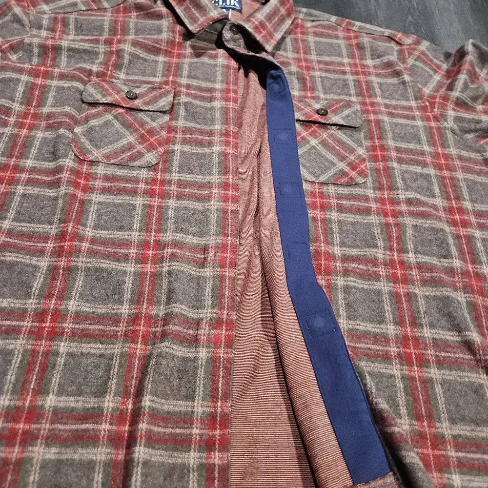 Magna‎ Ready Clik Flannel Shirt Men 4XL Red Gray Plaid Magnetic Outdoors Fishing